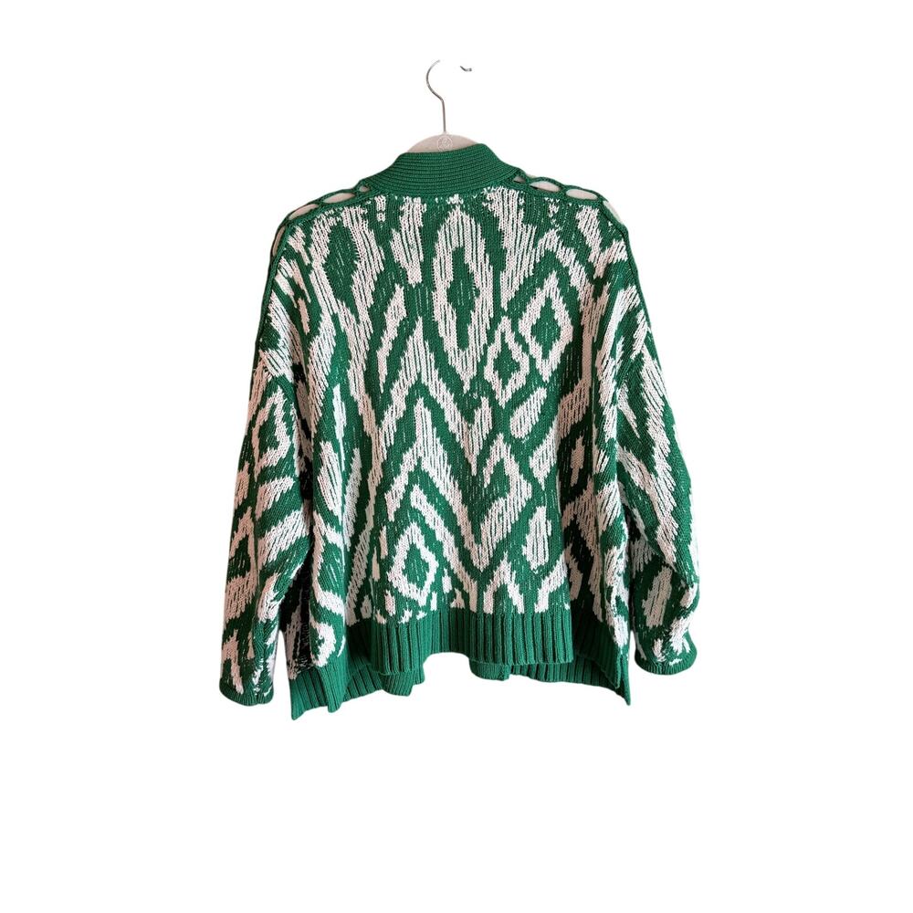 By Anthropologie green white button front oversized cardigan medium preppy knit - Picture 2 of 7